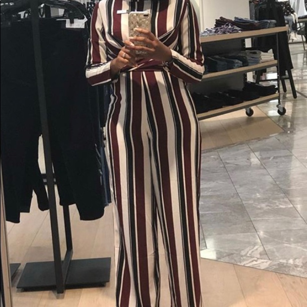 Maroon striped jumpsuit